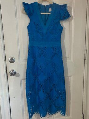 Adelyn Rae maxi blue crochet pattered dress